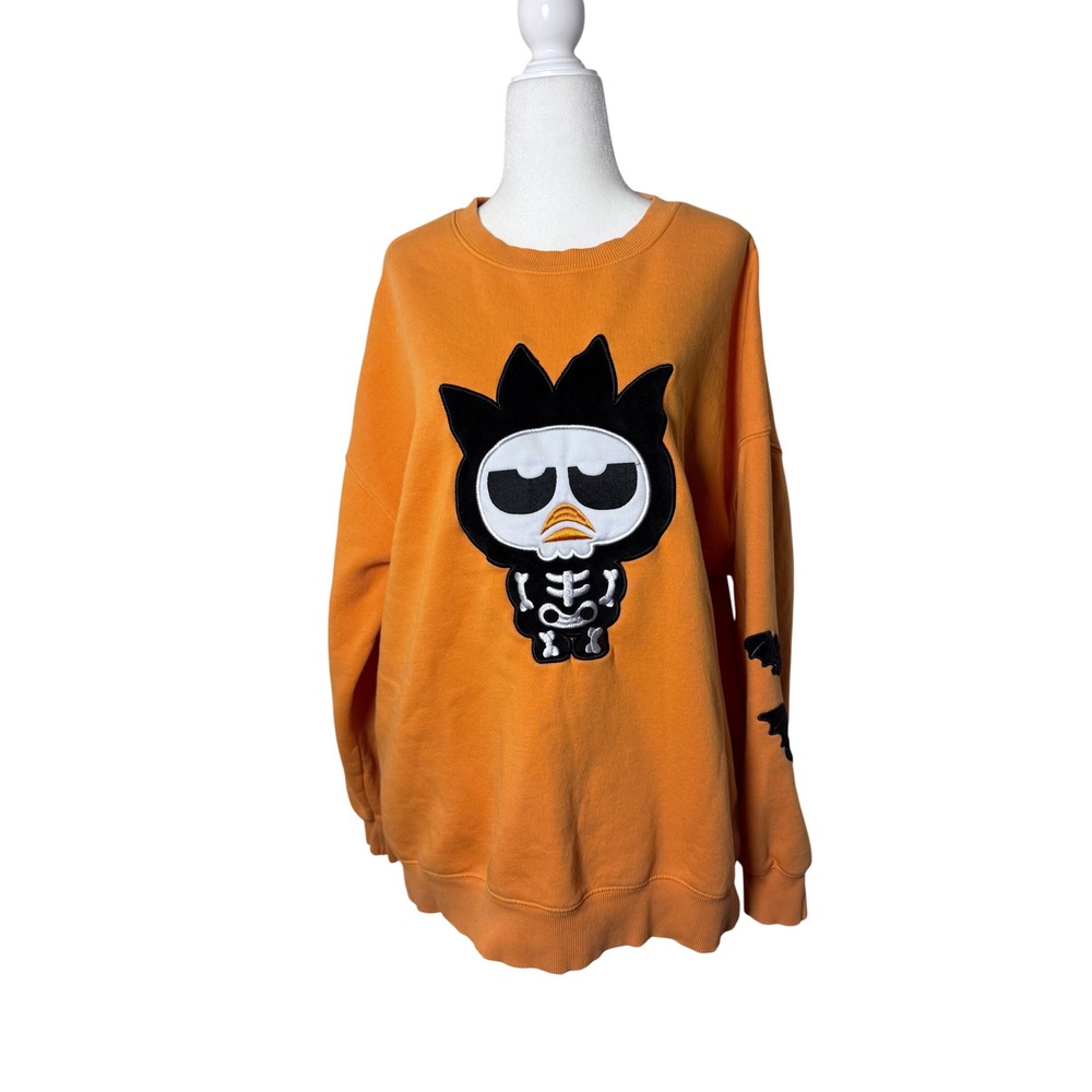 Sanrio Badtz-Maru Skeleton Halloween Orange Sweatshirt Small Bats Hello Kitty